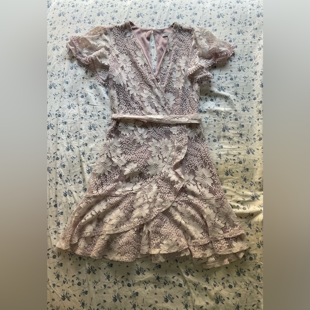 Light Purple and White Lace Short Dress